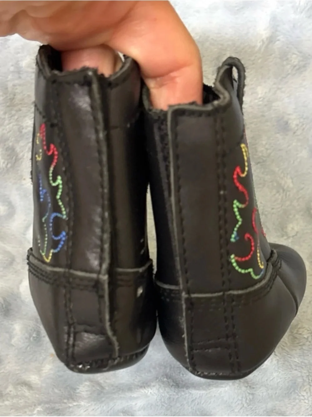 Baby Black Cowboy Boots with Multicolor Stitching